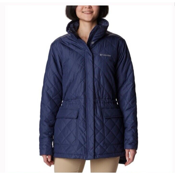 NEW Columbia Womens Copper Crest Quilted Puffer Coat Blue Fleece Lined Small - Picture 1 of 8